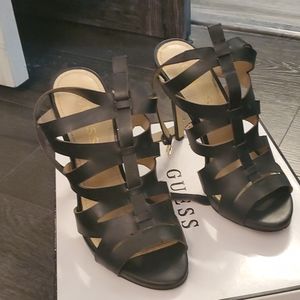 Guess black strap heels